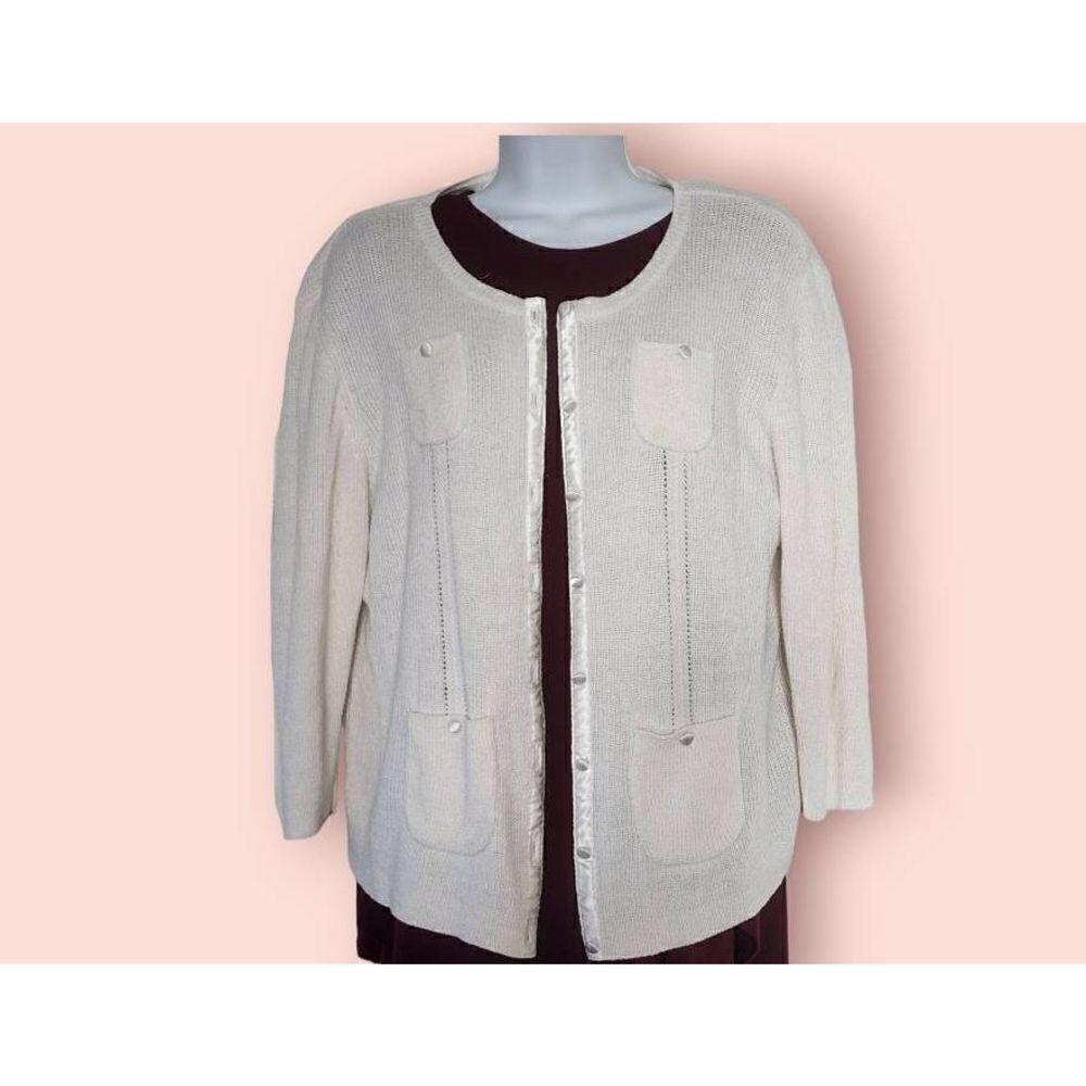 Sag Harbor White Fuzzy Cardigan